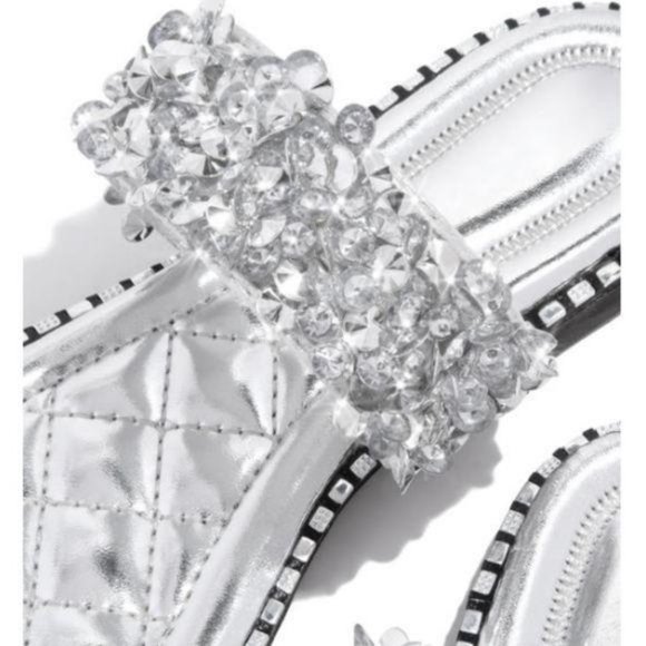 Embellished Lux Slides – Silver - Picture 4 of 5
